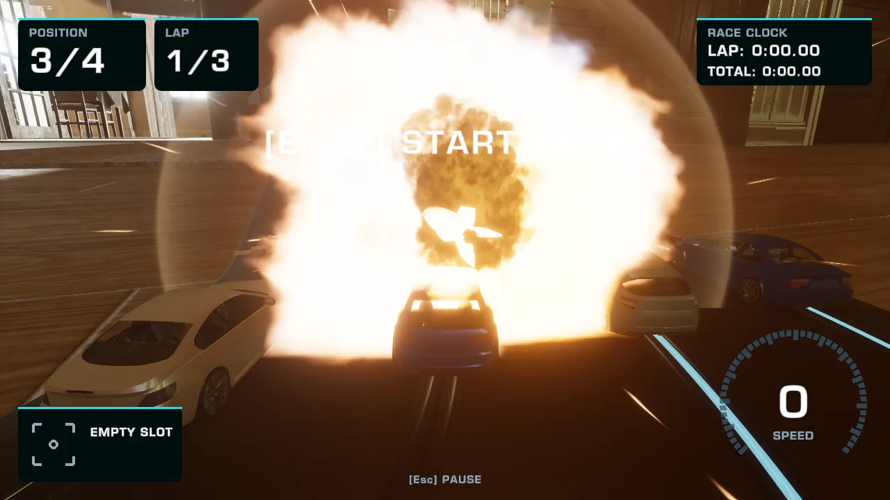 A mine detonating between four cars on the grid