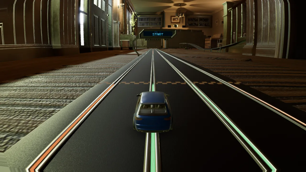 Racing the whole-house grand prix down a carpeted hallway