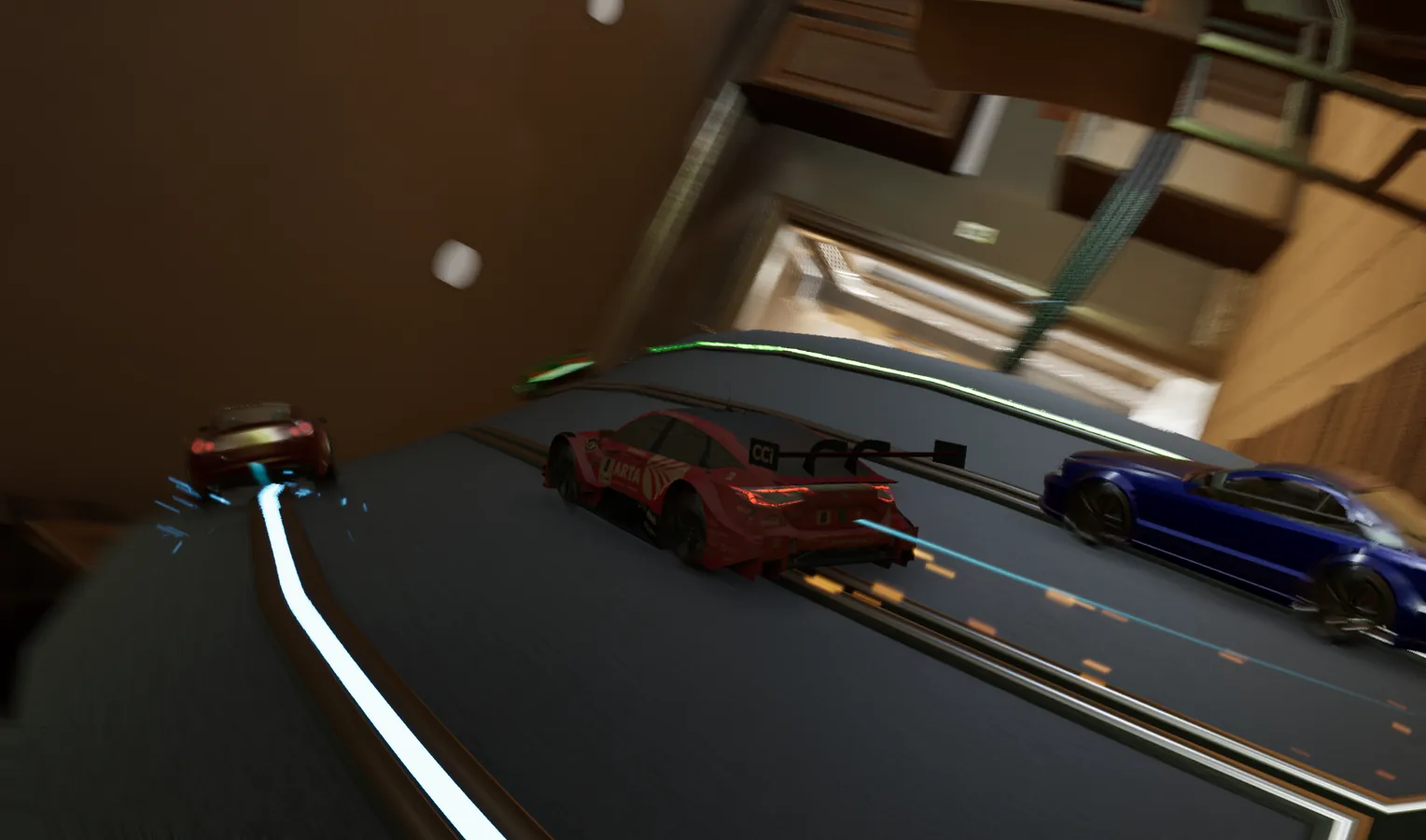 Three cars climbing a kitchen bank
